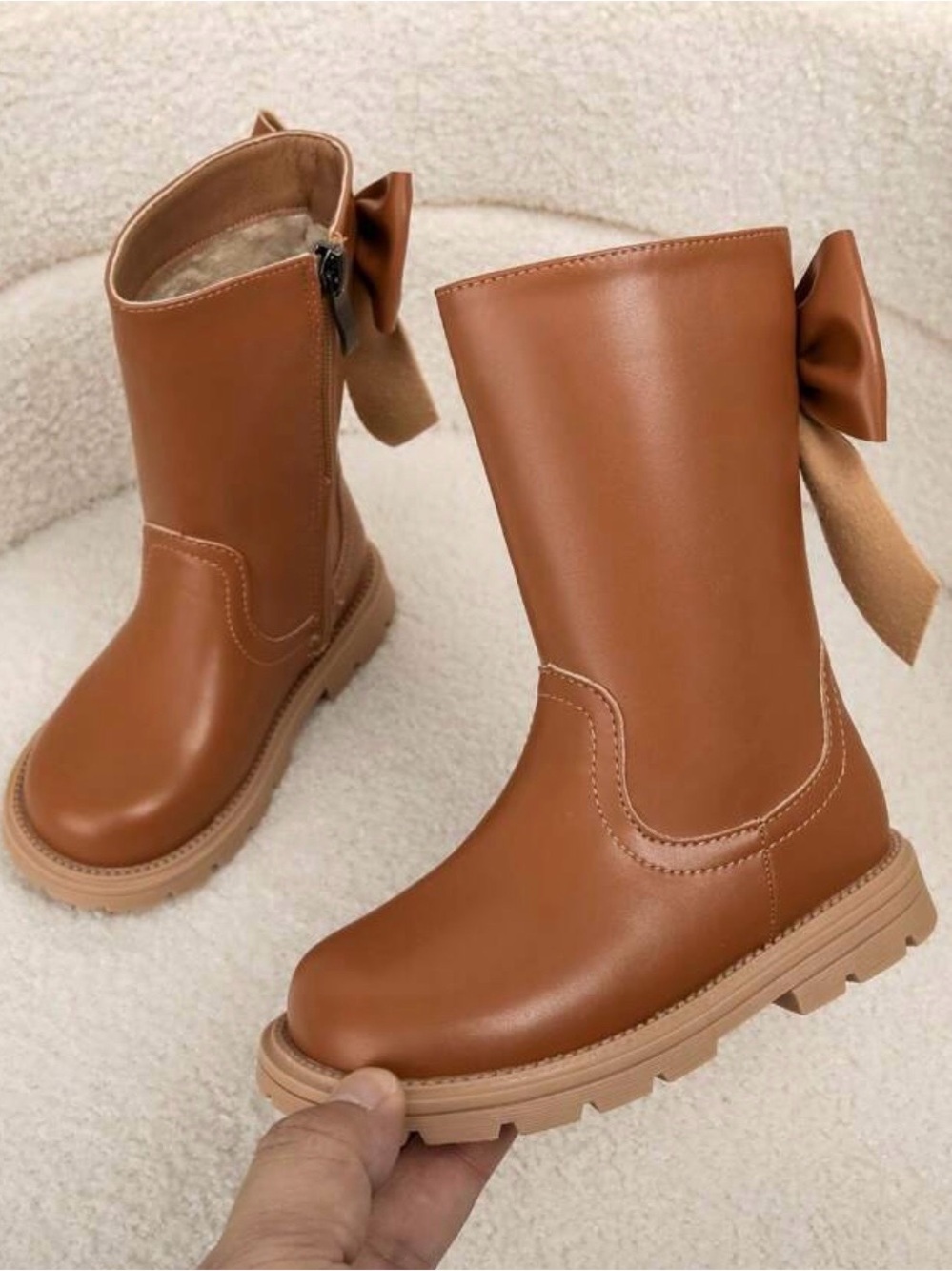 Girls' Brown Bow Mid-Calf Boots - Kids Shoes
